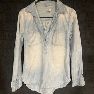 Merona half button distressed denim shirt